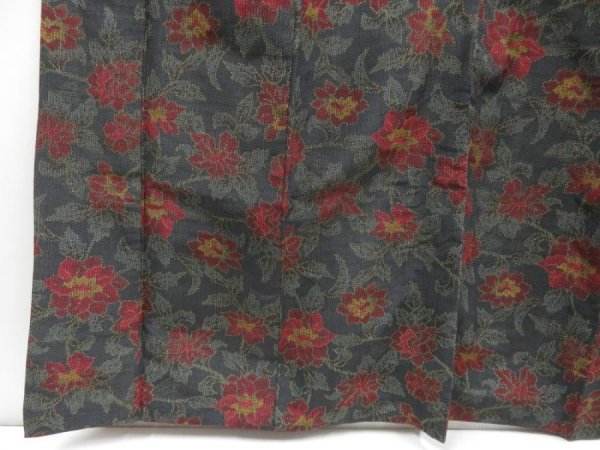 Photo4: 4621T13z790 Vintage Japanese Kimono Silk TSUMUGI Flower Dark gray (4)