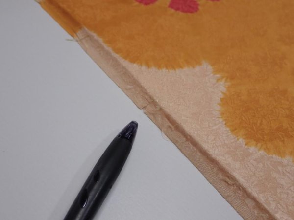 Photo6: 4i01z60  Japanese Kimono Silk  FABRIC Flower Light orange 39.8x14.0 (6)