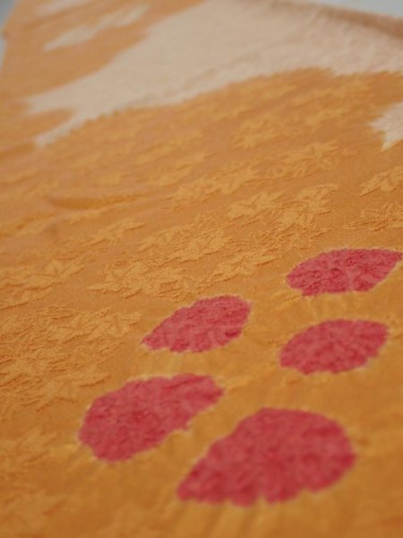 Photo4: 4i07z40  Japanese Kimono Silk  FABRIC Flower Light orange 56.7x6.9 (4)
