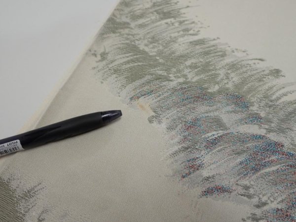 Photo6: 4i01z70  Japanese Kimono Silk  FABRIC Wave Light gray 48.0x14.0 (6)