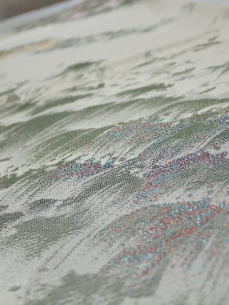 Photo4: 4i02z70  Japanese Kimono Silk  FABRIC Wave Light gray 47.2x14.0 (4)