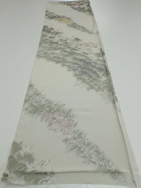 Photo5: 4i02z70  Japanese Kimono Silk  FABRIC Wave Light gray 47.2x14.0 (5)