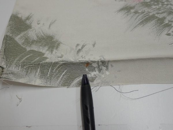 Photo6: 4i02z70  Japanese Kimono Silk  FABRIC Wave Light gray 47.2x14.0 (6)