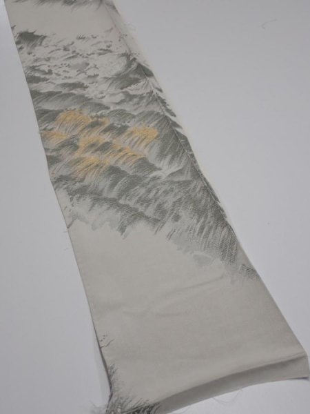 Photo2: 4i07z40  Japanese Kimono Silk  FABRIC Wave Light gray 54.3x6.9 (2)