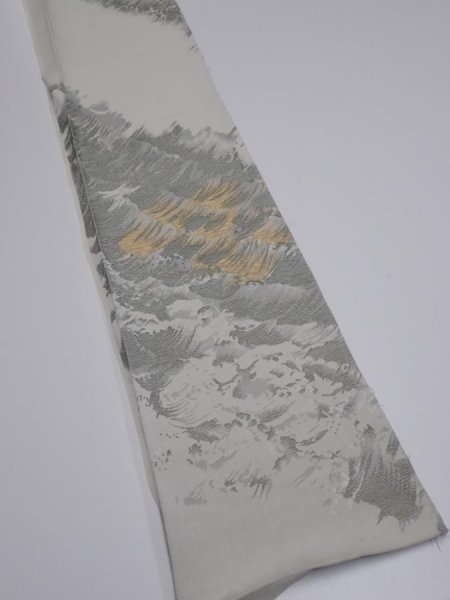 Photo2: 4i08z40  Japanese Kimono Silk  FABRIC Wave Light gray 54.3x6.9 (2)