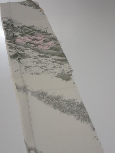 Photo3: 4i08z40  Japanese Kimono Silk  FABRIC Wave Light gray 54.3x6.9 (3)