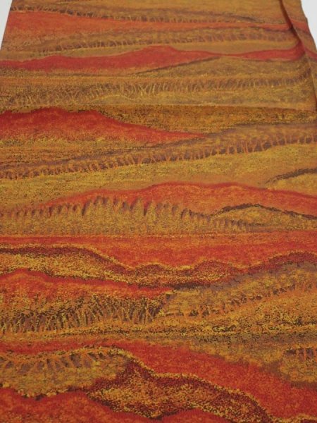 Photo1: 4i02z60  Japanese Kimono Crepe Silk  FABRIC Trees Yellow ochre 41.7x14.2 (1)
