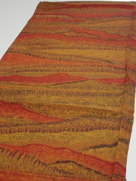 Photo3: 4i02z60  Japanese Kimono Crepe Silk  FABRIC Trees Yellow ochre 41.7x14.2 (3)