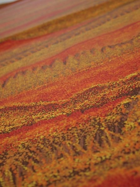 Photo4: 4i02z60  Japanese Kimono Crepe Silk  FABRIC Trees Yellow ochre 41.7x14.2 (4)