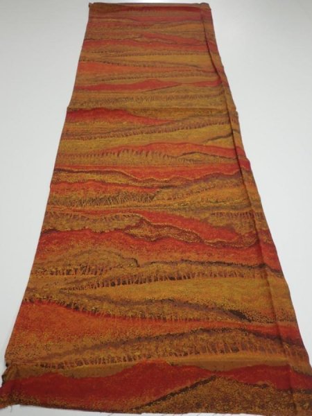 Photo5: 4i02z60  Japanese Kimono Crepe Silk  FABRIC Trees Yellow ochre 41.7x14.2 (5)