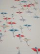 Photo1: 4i01z50  Japanese Kimono Silk  FABRIC Flying crane Off-white 40.2x14.4 (1)