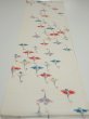 Photo5: 4i01z50  Japanese Kimono Silk  FABRIC Flying crane Off-white 40.2x14.4 (5)