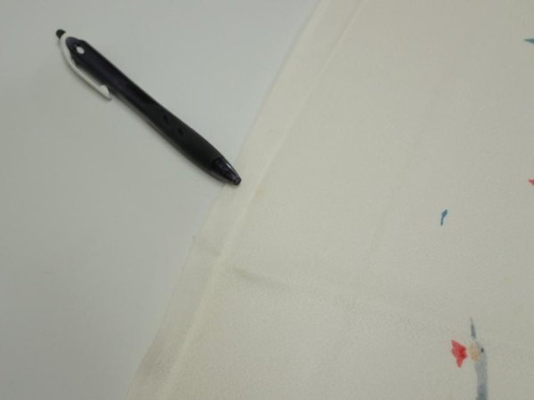 Photo5: 4i05z90  Japanese Kimono Silk  FABRIC Flying crane Off-white 65.4x14.6 (5)