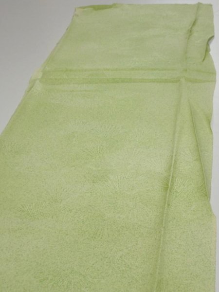 Photo3: 4D05z80  Japanese Kimono Silk  FABRIC Pine branch Light green 63.0x14.2 (3)