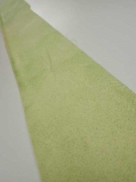 Photo1: 4D08z40  Japanese Kimono Silk  FABRIC Pine branch Light green 55.9x7.1 (1)
