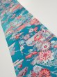 Photo1: 4D10z30  Japanese Kimono Crepe Silk  FABRIC Temple Cyan blue 35.4x7.3 (1)