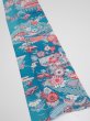 Photo2: 4D10z30  Japanese Kimono Crepe Silk  FABRIC Temple Cyan blue 35.4x7.3 (2)