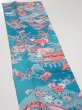 Photo3: 4D10z30  Japanese Kimono Crepe Silk  FABRIC Temple Cyan blue 35.4x7.3 (3)