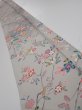 Photo1: 4D07z50  Japanese Kimono Silk  FABRIC Flowers Light gray 60.6x7.7 (1)