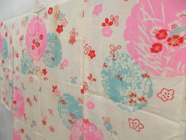 Photo2: 4622T03z350 Antique Japanese Kimono Silk JUBAN Yukiwa Off-white (2)