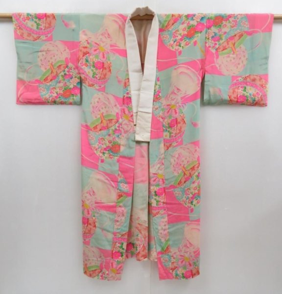 Photo3: 4622T04z340 Antique Japanese Kimono Silk JUBAN Mari Pink (3)