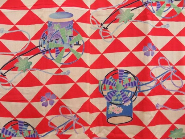 Photo3: 4622T13z490 Antique Japanese Kimono Silk JUBAN Royal cart Red (3)