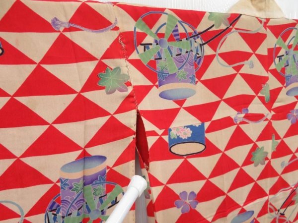 Photo5: 4622T13z490 Antique Japanese Kimono Silk JUBAN Royal cart Red (5)