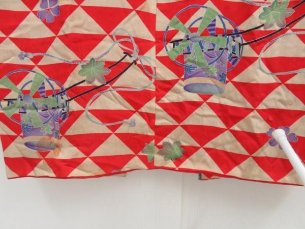 Photo6: 4622T13z490 Antique Japanese Kimono Silk JUBAN Royal cart Red (6)