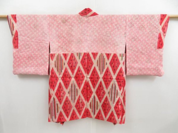 Photo6: 4629T14z390 Vintage Japanese Kimono Silk HAORI  Red (6)