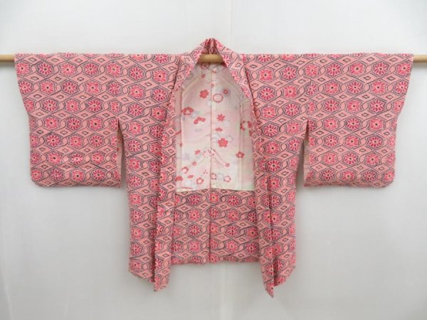 Photo5: 4701T10z540  Japanese Kimono Silk SHIBORI HAORI Flowers Pink (5)