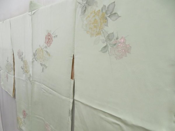 Photo2: 4702T07z610 Vintage Japanese Kimono Silk HAORI Rose Soft green (2)