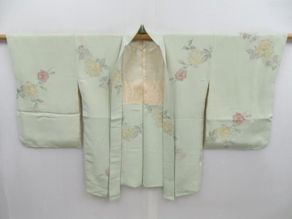 Photo5: 4702T07z610 Vintage Japanese Kimono Silk HAORI Rose Soft green (5)