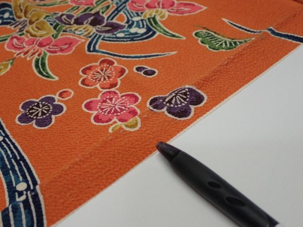 Photo6: 2Z01z60  Japanese Kimono Crepe Silk  FABRIC Maple  40.2x14.2 (6)