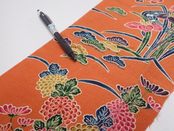 Photo5: 2Z07z50  Japanese Kimono Crepe Silk  FABRIC Maple  58.3x7.5 (5)