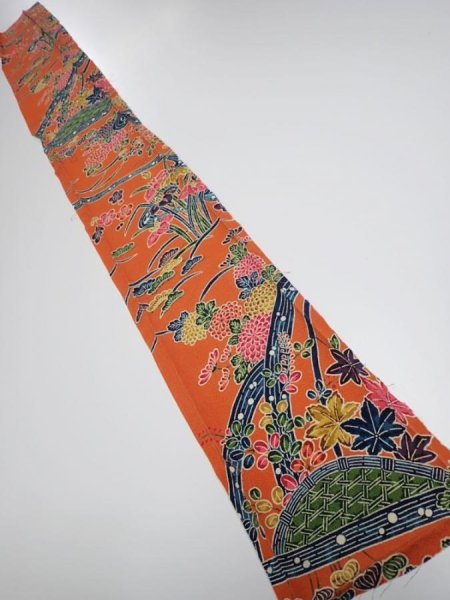 Photo6: 2Z07z50  Japanese Kimono Crepe Silk  FABRIC Maple  58.3x7.5 (6)