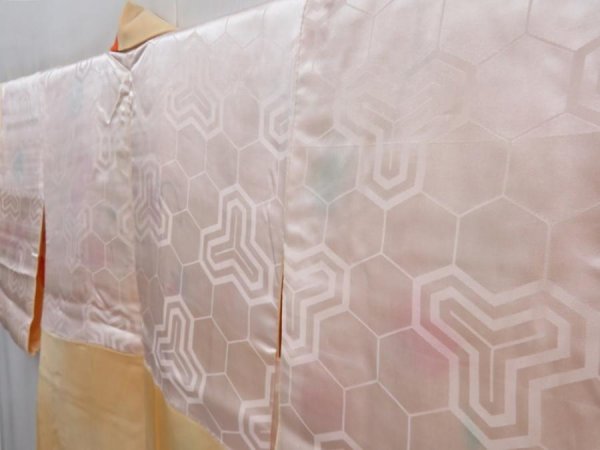 Photo7: 4714T02z550 Vintage Japanese Kimono Silk HAORI Flower Peach (7)