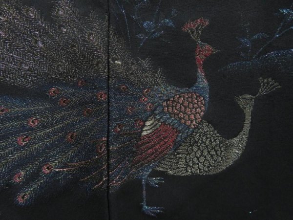 Photo4: 4714T07z560 Vintage Japanese Kimono Silk HAORI Peacock Black (4)