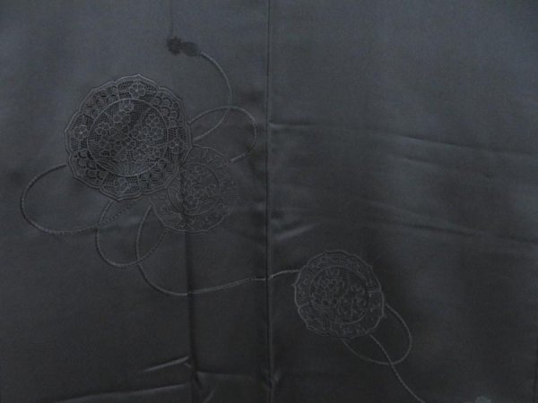 Photo3: 4718T04z610 Vintage Japanese Kimono Silk Embro HAORI Flowers Black (3)