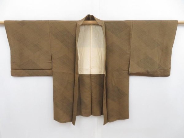 Photo6: 4720T08z530 Vintage Japanese Kimono Silk HAORI  Dark olive (6)