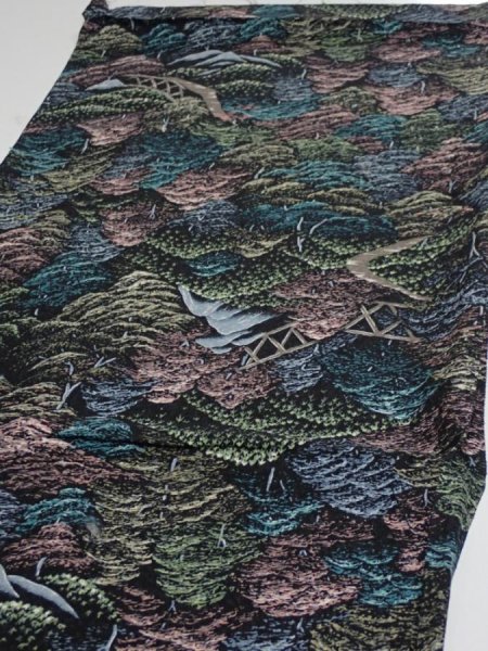 Photo3: 1Y01z50  Japanese Kimono Silk  FABRIC Scenery Black 39.4x14.6 (3)