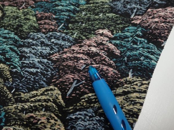 Photo6: 1Y01z50  Japanese Kimono Silk  FABRIC Scenery Black 39.4x14.6 (6)