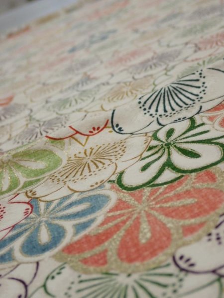 Photo4: 1Y01z60  Japanese Kimono Silk  FABRIC Plum blossom Off-white 45.7x14.6 (4)