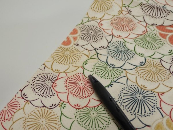 Photo6: 1Y01z60  Japanese Kimono Silk  FABRIC Plum blossom Off-white 45.7x14.6 (6)