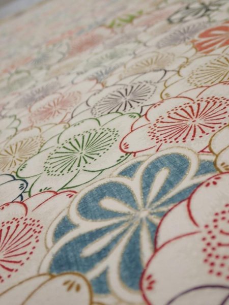 Photo4: 1Y02z60  Japanese Kimono Silk  FABRIC Plum blossom Off-white 45.7x14.6 (4)