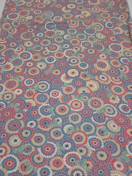 Photo1: 1Y01z60  Japanese Kimono Silk  FABRIC Chrysanthemum  42.5x14.6 (1)