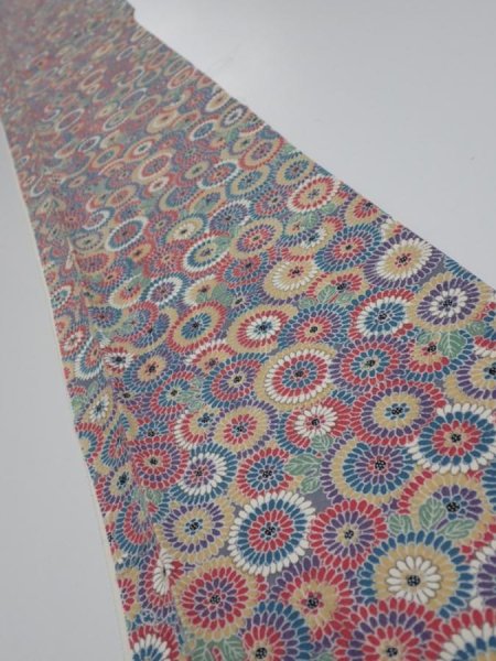 Photo1: 1Y08z50  Japanese Kimono Silk  FABRIC Chrysanthemum  59.8x7.5 (1)