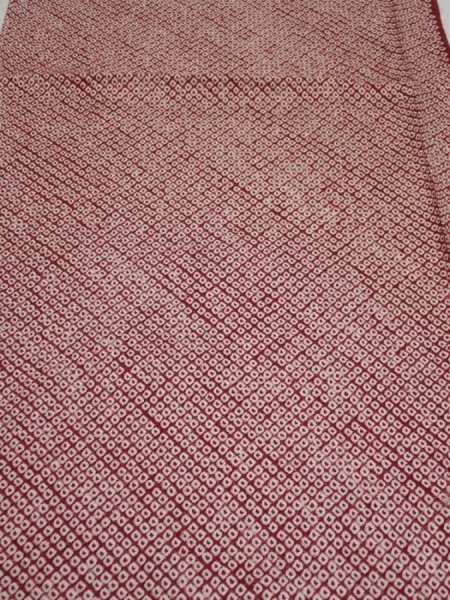 Photo2: 1W02z60  Japanese Kimono Silk  FABRIC Shibori Red-Brown 40.2x14.8 (2)
