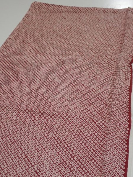 Photo4: 1W02z60  Japanese Kimono Silk  FABRIC Shibori Red-Brown 40.2x14.8 (4)