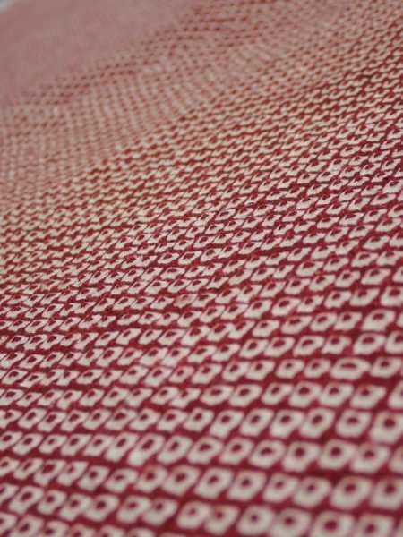 Photo1: 1W04z100  Japanese Kimono Silk  FABRIC Shibori Red-Brown 63.8x14.8 (1)
