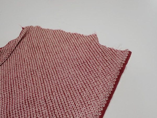 Photo5: 1W05z100  Japanese Kimono Silk  FABRIC Shibori Red-Brown 65.4x14.8 (5)